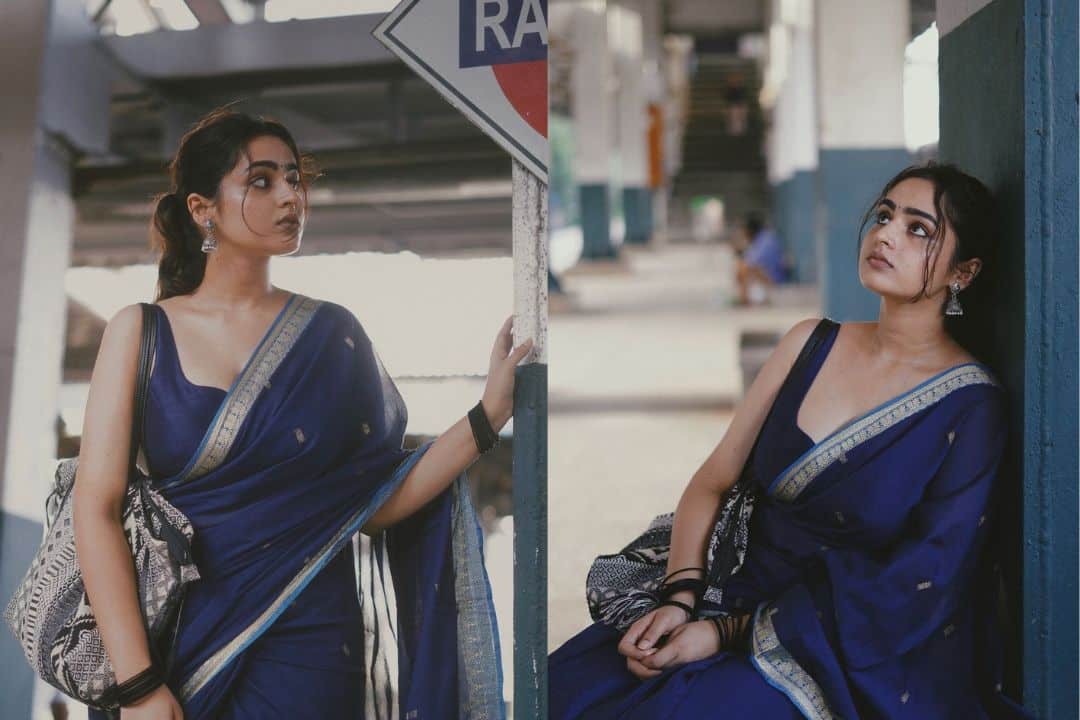 Navy blue color simple saree